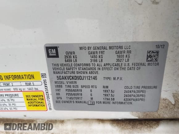 ✅ 2013 Buick Enclave Leather • VIN: 5GAKVCKD9DJ112146 • Lot: 42429241. Listed on IAAI with 210,052 mi. Free auction sales archive from the USA and detailed vehicle history report at DreamBid. Image 9.