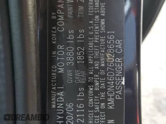 2006 Hyundai Elantra GLS z VIN KMHDN46D76U286561, wystawiony jako Copart lot #78494214 z przebiegiem 117 526 mil mil oraz Szkoda całkowita • Salvage title. Historia ofert i sprzedaży dostępna na DreamBid. Obrazek 12.