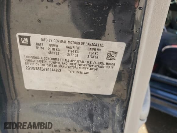 ✅ 2014 Chevrolet Impala LT • VIN: 2G1WB5E37E1144783 • Лот: 73569144. Опубликован ранее на Copart с пробегом Не указан. Бесплатный доступ к архиву аукционных продаж из США и подробный отчёт об истории автомобиля на DreamBid. Изображение 14.