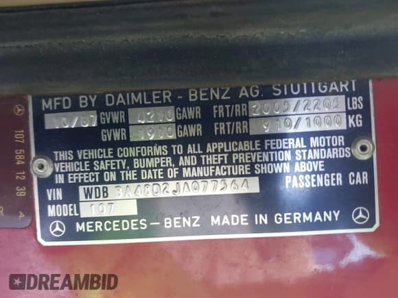✅ 1988 Mercedes-Benz 560 SL • VIN: WDBBA48D2JA077564 • Lot: 43192123. Listed on IAAI with 129,901 mi. Free auction sales archive from the USA and detailed vehicle history report at DreamBid. Image 9.