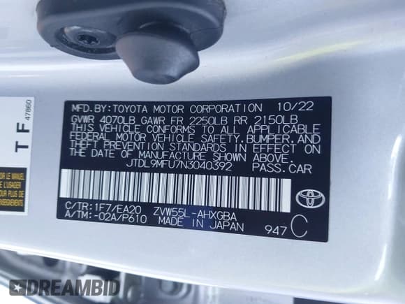 ✅ 2022 Toyota Prius LE • VIN: JTDL9MFU7N3040392 • Lot: 41469244. Listed on IAAI with 60,593 mi. Free auction sales archive from the USA and detailed vehicle history report at DreamBid. Image 9.