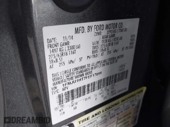 ✅ 2015 Ford Expedition XLT • VIN: 1FMJU1HT7FEF17896 • Lot: 43475581. Listed on IAAI with 260,451 mi. Free auction sales archive from the USA and detailed vehicle history report at DreamBid. Image 9.