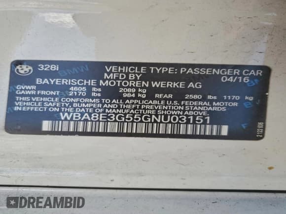 ✅ 2016 BMW 3 Series 328i xDrive • VIN: WBA8E3G55GNU03151 • Lot: 94324945. Listed on Copart with 114,807 mi. Free auction sales archive from the USA and detailed vehicle history report at DreamBid. Image 13.