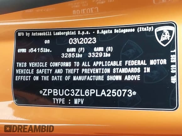 ✅ 2023 Lamborghini Urus Performante • VIN: ZPBUC3ZL6PLA25073 • Lot: 41450564. Listed on IAAI with 13,945 mi. Free auction sales archive from the USA and detailed vehicle history report at DreamBid. Image 9.