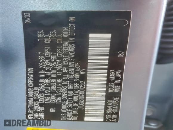 ✅ 2004 Lexus RX 330 • VIN: JTJGA31U740012552 • Lot: 94404585. Listed on Copart with 168,832 mi. Free auction sales archive from the USA and detailed vehicle history report at DreamBid. Image 13.