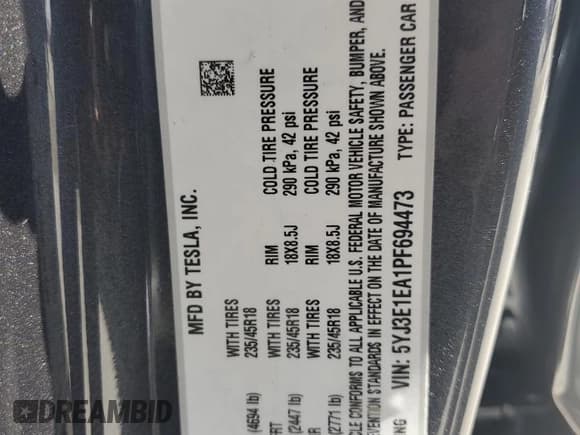 ✅ 2023 Tesla Model 3 • VIN: 5YJ3E1EA1PF694473 • Lot: 52097895. Wystawiony na Copart z przebiegiem 8 268 mil. Bezpłatny archiwum sprzedaży aukcyjnych z USA i szczegółowy raport historii pojazdu na DreamBid. Zdjęcie 15.