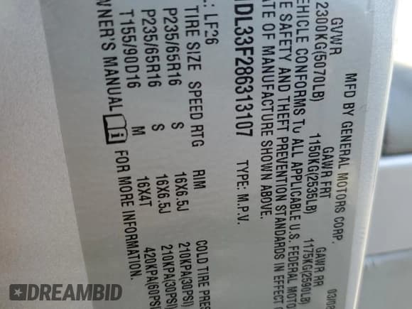 ✅ 2008 Chevrolet Equinox LT • VIN: 2CNDL33F286313107 • Лот: 87845875. Опубликован ранее на Copart с пробегом 176 022 миль. Бесплатный доступ к архиву аукционных продаж из США и подробный отчёт об истории автомобиля на DreamBid. Изображение 15.