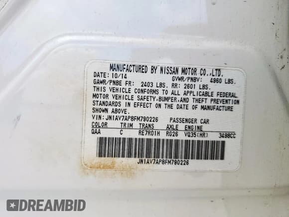 ✅ 2015 Infiniti Q50 Hybrid Premium • VIN: JN1AV7AP8FM790226 • Lot: 65017155. Listed on Copart with 126,685 mi. Free auction sales archive from the USA and detailed vehicle history report at DreamBid. Image 12.