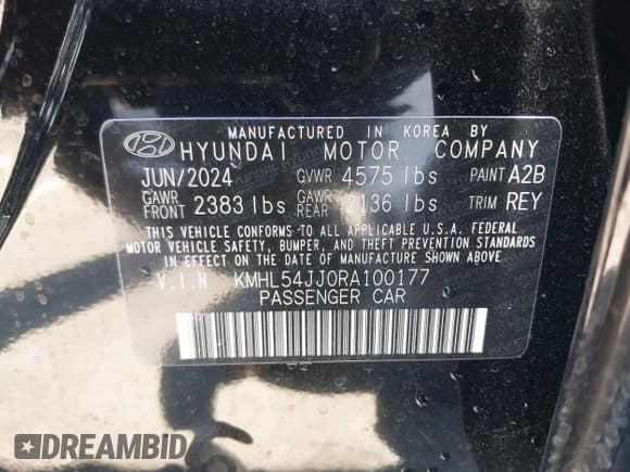 ✅ 2024 Hyundai Sonata Limited • VIN: KMHL54JJ0RA100177 • Лот: 42238988. Опубликован ранее на IAAI с пробегом 14 947 миль. Бесплатный доступ к архиву аукционных продаж из США и подробный отчёт об истории автомобиля на DreamBid. Изображение 9.