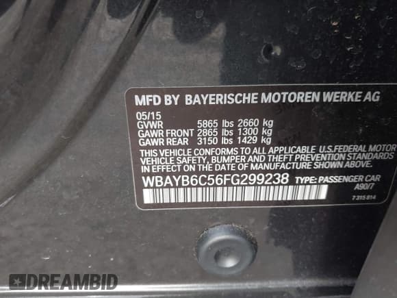 ✅ 2015 BMW 7 Series 750i xDrive • VIN: WBAYB6C56FG299238 • Lot: 41441393. Listed on IAAI with 62,396 mi. Free auction sales archive from the USA and detailed vehicle history report at DreamBid. Image 9.