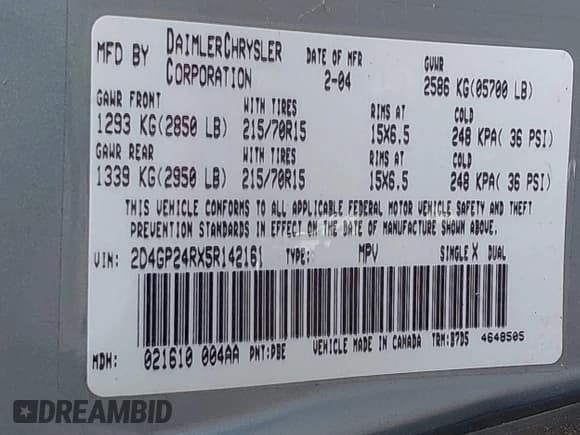 ✅ 2005 Dodge Caravan SE • VIN: 2D4GP24RX5R142161 • Lot: 43472753. Wystawiony na IAAI z przebiegiem 70 628 mil. Bezpłatny archiwum sprzedaży aukcyjnych z USA i szczegółowy raport historii pojazdu na DreamBid. Zdjęcie 8.