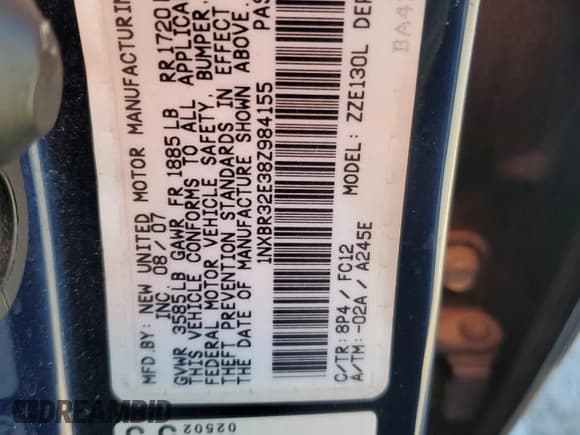 ✅ 2008 Toyota Corolla S • VIN: 1NXBR32E38Z984155 • Lot: 86830125. Wystawiony na Copart z przebiegiem 97 579 mil. Bezpłatny archiwum sprzedaży aukcyjnych z USA i szczegółowy raport historii pojazdu na DreamBid. Zdjęcie 12.