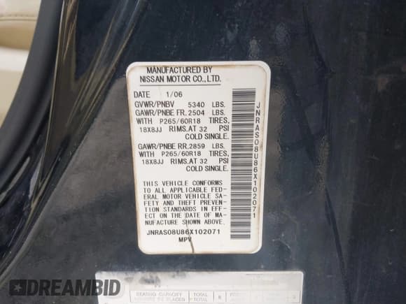 ✅ 2006 Infiniti FX • VIN: JNRAS08U86X102071 • Lot: 42291838. Wystawiony na IAAI z przebiegiem 182 794 mil. Bezpłatny archiwum sprzedaży aukcyjnych z USA i szczegółowy raport historii pojazdu na DreamBid. Zdjęcie 9.