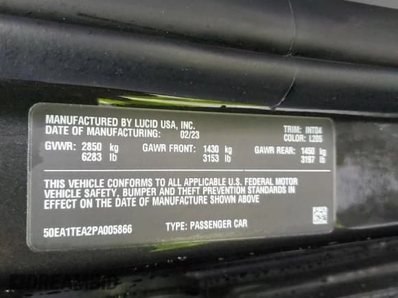 ✅ 2023 Lucid Air Touring • VIN: 50EA1TEA2PA005866 • Lot: 45400594. Wystawiony na Copart z przebiegiem 8 343 mil. Bezpłatny archiwum sprzedaży aukcyjnych z USA i szczegółowy raport historii pojazdu na DreamBid. Zdjęcie 13.