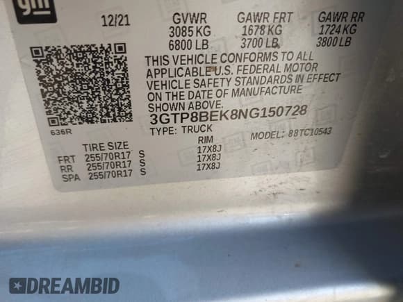 ✅ 2022 GMC Sierra 1500 SLE • VIN: 3GTP8BEK8NG150728 • Лот: 43599746. Опубликован ранее на IAAI с пробегом 74 748 миль. Бесплатный доступ к архиву аукционных продаж из США и подробный отчёт об истории автомобиля на DreamBid. Изображение 9.