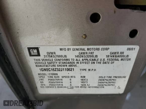 2002 Chevrolet Suburban LT с VIN 1GNEC16Z32J110621, выставлен на аукционе Copart как лот 83648944 с пробегом 207 681 миль миль и Чистый • Clean title. История ставок и продаж доступна на DreamBid. Изображение 13.