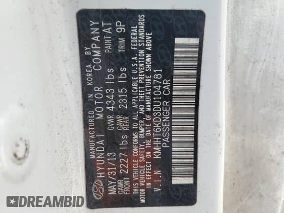 2013 Hyundai Genesis Coupe 2.0T с VIN KMHHT6KD3DU104781, выставлен на аукционе Copart как лот 89103055 с пробегом 161 113 миль миль и Чистый • Clean title. История ставок и продаж доступна на DreamBid. Изображение 13.