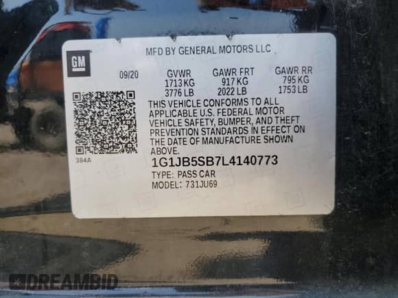 2020 Chevrolet Sonic LS с VIN 1G1JB5SB7L4140773, выставлен на аукционе Copart как лот 65811485 с пробегом 102 484 миль миль и Списание • Salvage title. История ставок и продаж доступна на DreamBid. Изображение 12.