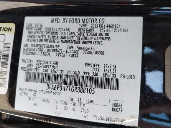 ✅ 2016 Ford Fusion SE • VIN: 3FA6P0H71GR388105 • Lot: 42159443. Wystawiony na IAAI z przebiegiem 235 599 mil. Bezpłatny archiwum sprzedaży aukcyjnych z USA i szczegółowy raport historii pojazdu na DreamBid. Zdjęcie 9.