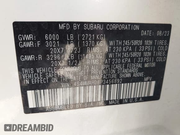 ✅ 2023 Subaru Ascent Limited • VIN: 4S4WMARD8P3456892 • Lot: 42332518. Wystawiony na IAAI z przebiegiem 127 139 mil. Bezpłatny archiwum sprzedaży aukcyjnych z USA i szczegółowy raport historii pojazdu na DreamBid. Zdjęcie 9.