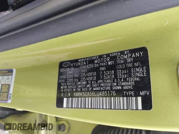 2020 Hyundai Kona Ultimate с VIN KM8K5CA56LU485176, выставлен на аукционе IAAI как лот 43314979 с пробегом 36 481 миль миль и . История ставок и продаж доступна на DreamBid. Изображение 9.