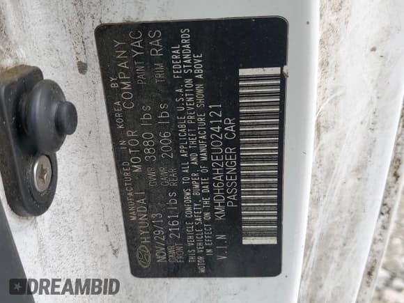 ✅ 2014 Hyundai Elantra • VIN: KMHDH6AH2EU024121 • Lot: 66904255. Listed on Copart with 203,447 mi. Free auction sales archive from the USA and detailed vehicle history report at DreamBid. Image 12.