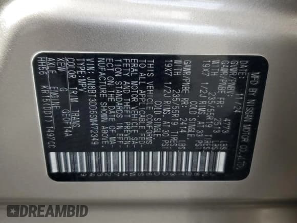 ✅ 2025 Nissan Rogue Platinum • VIN: JN8BT3DD6SW472349 • Lot: 68799345. Listed on Copart with 2,563 mi. Free auction sales archive from the USA and detailed vehicle history report at DreamBid. Image 13.