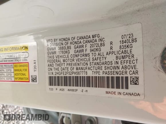 ✅ 2023 Honda Civic Sport • VIN: 2HGFE2F52PH567778 • Lot: 43224295. Wystawiony na IAAI z przebiegiem 94 565 mil. Bezpłatny archiwum sprzedaży aukcyjnych z USA i szczegółowy raport historii pojazdu na DreamBid. Zdjęcie 9.