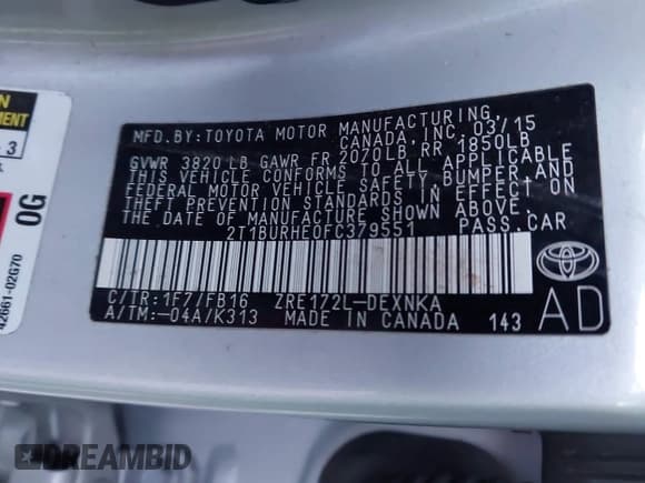 ✅ 2015 Toyota Corolla LE • VIN: 2T1BURHE0FC379551 • Лот: 43609774. Опубликован ранее на IAAI с пробегом 121 903 миль. Бесплатный доступ к архиву аукционных продаж из США и подробный отчёт об истории автомобиля на DreamBid. Изображение 9.