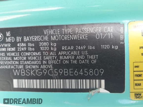 ✅ 2011 BMW M3 • VIN: WBSKG9C59BE645809 • Lot: 43564859. Wystawiony na IAAI z przebiegiem 129 374 mil. Bezpłatny archiwum sprzedaży aukcyjnych z USA i szczegółowy raport historii pojazdu na DreamBid. Zdjęcie 9.