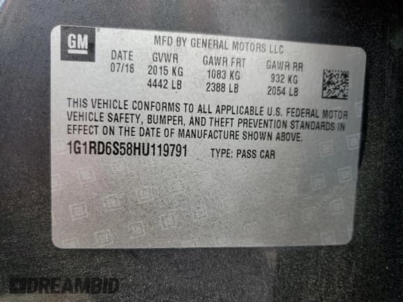 ✅ 2017 Chevrolet Volt Premier • VIN: 1G1RD6S58HU119791 • Lot: 51833704. Listed on Copart with 124,198 mi. Free auction sales archive from the USA and detailed vehicle history report at DreamBid. Image 13.