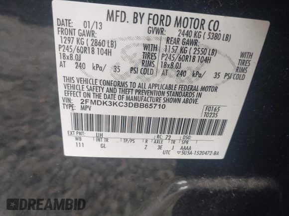 ✅ 2013 Ford Edge Limited • VIN: 2FMDK3KC3DBB65710 • Lot: 41908754. Listed on IAAI with 146,858 mi. Free auction sales archive from the USA and detailed vehicle history report at DreamBid. Image 9.
