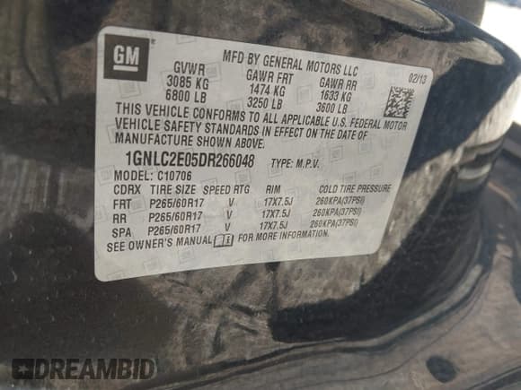 ✅ 2013 Chevrolet Tahoe Commercial • VIN: 1GNLC2E05DR266048 • Lot: 40848505. Wystawiony na IAAI z przebiegiem 95 459 mil. Bezpłatny archiwum sprzedaży aukcyjnych z USA i szczegółowy raport historii pojazdu na DreamBid. Zdjęcie 9.