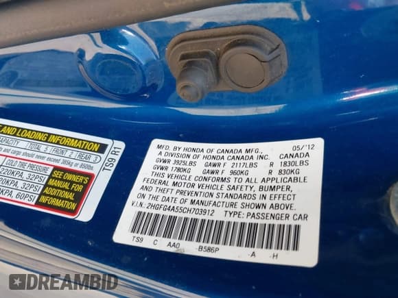 ✅ 2012 Honda Civic Si • VIN: 2HGFG4A55CH703912 • Lot: 42486132. Listed on IAAI with Not provided. Free auction sales archive from the USA and detailed vehicle history report at DreamBid. Image 9.