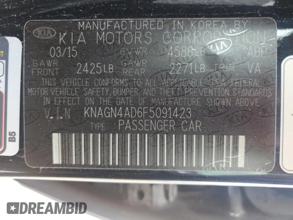 ✅ 2015 Kia Optima EX • VIN: KNAGN4AD6F5091423 • Лот: 55471055. Опубликован ранее на Copart с пробегом 154 848 миль. Бесплатный доступ к архиву аукционных продаж из США и подробный отчёт об истории автомобиля на DreamBid. Изображение 12.