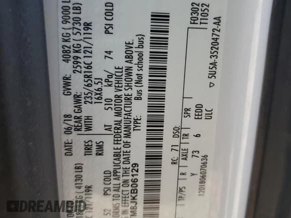 ✅ 2018 Ford Transit Passenger XL • VIN: 1FBZX2YM8JKB06129 • Lot: 76334434. Wystawiony na Copart z przebiegiem 41 550 mil. Bezpłatny archiwum sprzedaży aukcyjnych z USA i szczegółowy raport historii pojazdu na DreamBid. Zdjęcie 13.