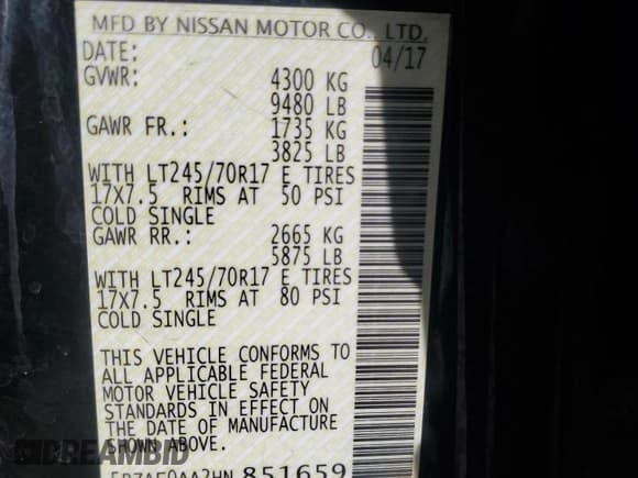 ✅ 2017 Nissan NV SL • VIN: 5BZAF0AA2HN851659 • Лот: 43383005. Опубликован ранее на Copart с пробегом Не указан. Бесплатный доступ к архиву аукционных продаж из США и подробный отчёт об истории автомобиля на DreamBid. Изображение 14.