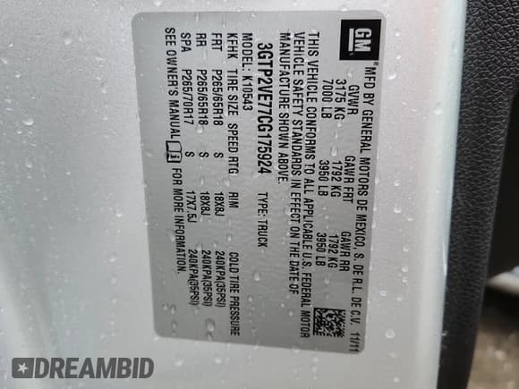 ✅ 2012 GMC Sierra 1500 SLE • VIN: 3GTP2VE77CG175924 • Лот: 87216395. Опубликован ранее на Copart с пробегом 202 259 миль. Бесплатный доступ к архиву аукционных продаж из США и подробный отчёт об истории автомобиля на DreamBid. Изображение 12.