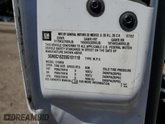 ✅ 2003 Chevrolet Suburban LT • VIN: 3GNEC16Z03G101118 • Лот: 56486765. Опубликован ранее на Copart с пробегом Не указан. Бесплатный доступ к архиву аукционных продаж из США и подробный отчёт об истории автомобиля на DreamBid. Изображение 13.