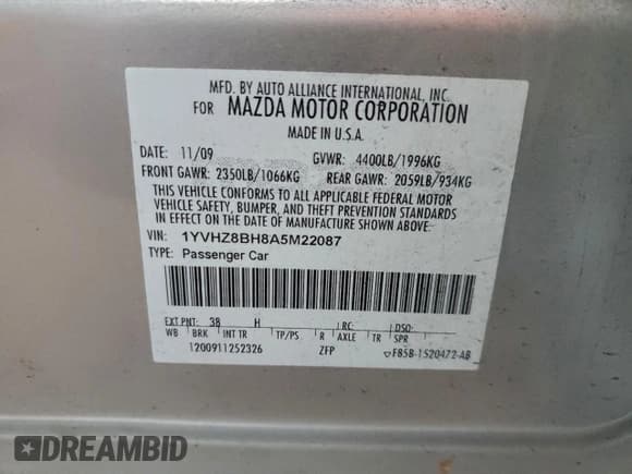 ✅ 2010 Mazda 6 i Sport • VIN: 1YVHZ8BH8A5M22087 • Лот: 93903895. Опубликован ранее на Copart с пробегом 133 090 миль. Бесплатный доступ к архиву аукционных продаж из США и подробный отчёт об истории автомобиля на DreamBid. Изображение 13.