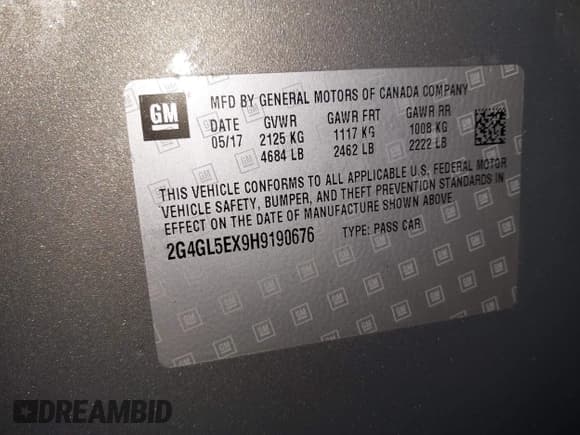 ✅ 2017 Buick Regal Sport Touring • VIN: 2G4GL5EX9H9190676 • Lot: 42201624. Listed on IAAI with 101,361 mi. Free auction sales archive from the USA and detailed vehicle history report at DreamBid. Image 9.