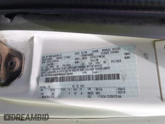 ✅ 2009 Ford Econoline Cargo Commercial • VIN: 1FTNE24W49DA72844 • Lot: 42079600. Listed on IAAI with 221,662 mi. Free auction sales archive from the USA and detailed vehicle history report at DreamBid. Image 9.