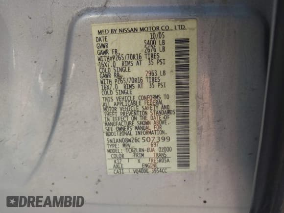 ✅ 2006 Nissan Xterra SE • VIN: 5N1AN08W26C507399 • Lot: 42674521. Wystawiony na IAAI z przebiegiem 183 595 mil. Bezpłatny archiwum sprzedaży aukcyjnych z USA i szczegółowy raport historii pojazdu na DreamBid. Zdjęcie 9.