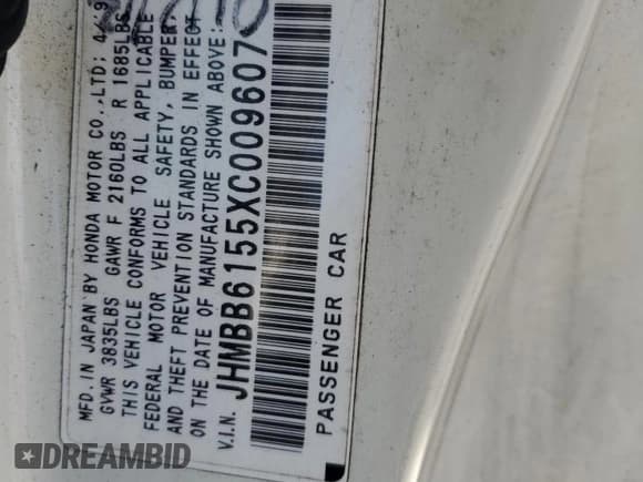 ✅ 1999 Honda Prelude SH • VIN: JHMBB6155XC009607 • Lot: 81367405. Listed on Copart with 266,536 mi. Free auction sales archive from the USA and detailed vehicle history report at DreamBid. Image 12.