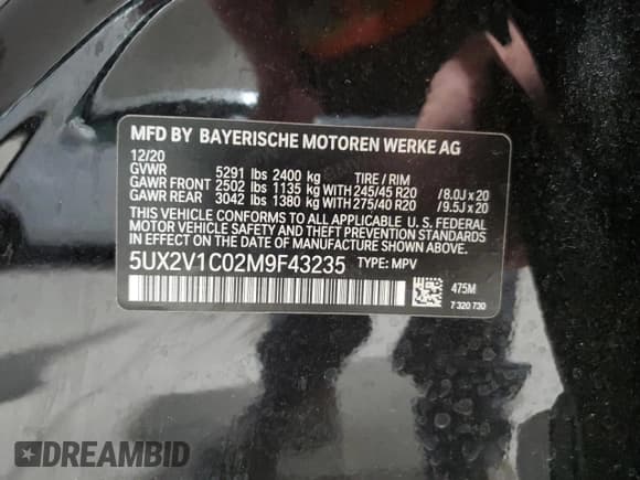 ✅ 2021 BMW X4 xDrive30i • VIN: 5UX2V1C02M9F43235 • Lot: 92528985. Listed on Copart with 38,569 mi. Free auction sales archive from the USA and detailed vehicle history report at DreamBid. Image 13.