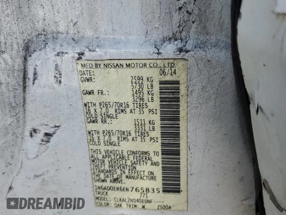 ✅ 2014 Nissan Frontier S • VIN: 1N6AD0ER6EN765835 • Lot: 59767305. Listed on Copart with 103,247 mi. Free auction sales archive from the USA and detailed vehicle history report at DreamBid. Image 13.