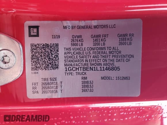 ✅ 2020 Chevrolet Colorado 4WD Work Truck • VIN: 1GCHTBEN1L1146805 • Lot: 85055864. Wystawiony na Copart z przebiegiem 52 414 mil. Bezpłatny archiwum sprzedaży aukcyjnych z USA i szczegółowy raport historii pojazdu na DreamBid. Zdjęcie 14.