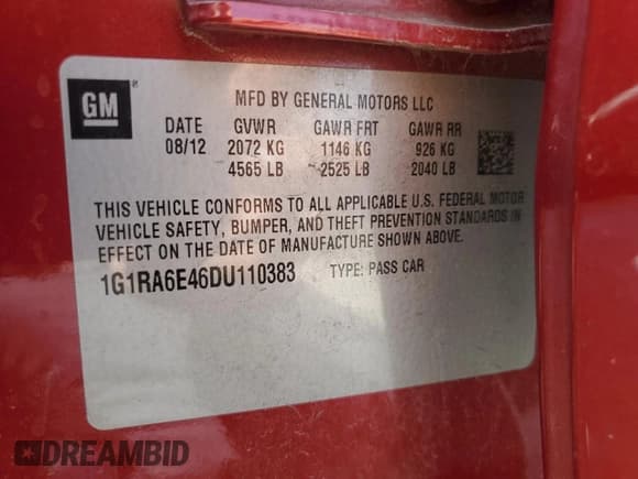 ✅ 2013 Chevrolet Volt • VIN: 1G1RA6E46DU110383 • Lot: 54119875. Wystawiony na Copart z przebiegiem 103 529 mil. Bezpłatny archiwum sprzedaży aukcyjnych z USA i szczegółowy raport historii pojazdu na DreamBid. Zdjęcie 12.