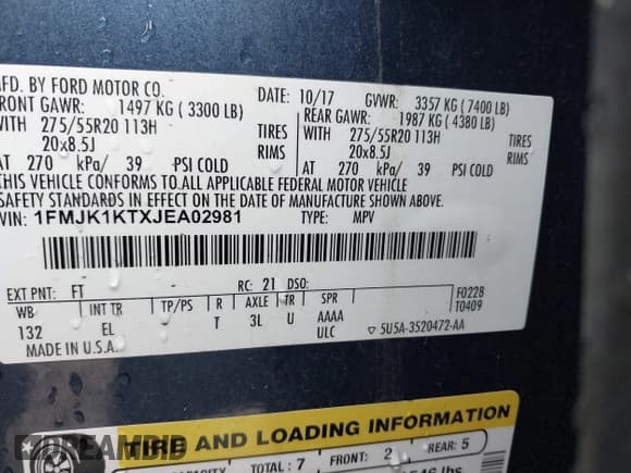 ✅ 2018 Ford Expedition Max Limited • VIN: 1FMJK1KTXJEA02981 • Lot: 42357467. Listed on IAAI with 160,703 mi. Free auction sales archive from the USA and detailed vehicle history report at DreamBid. Image 9.