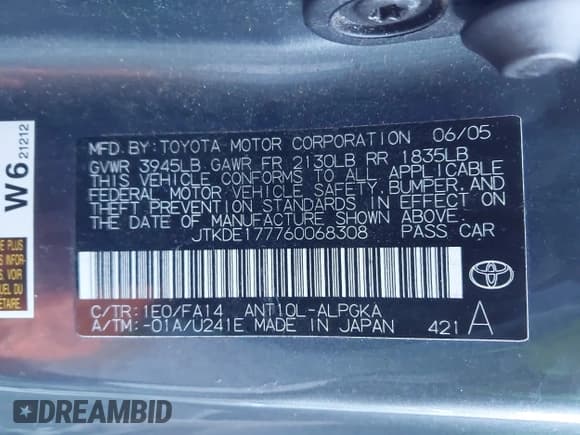 ✅ 2006 Scion tC • VIN: JTKDE177760068308 • Lot: 43464357. Wystawiony na IAAI z przebiegiem 206 555 mil. Bezpłatny archiwum sprzedaży aukcyjnych z USA i szczegółowy raport historii pojazdu na DreamBid. Zdjęcie 9.